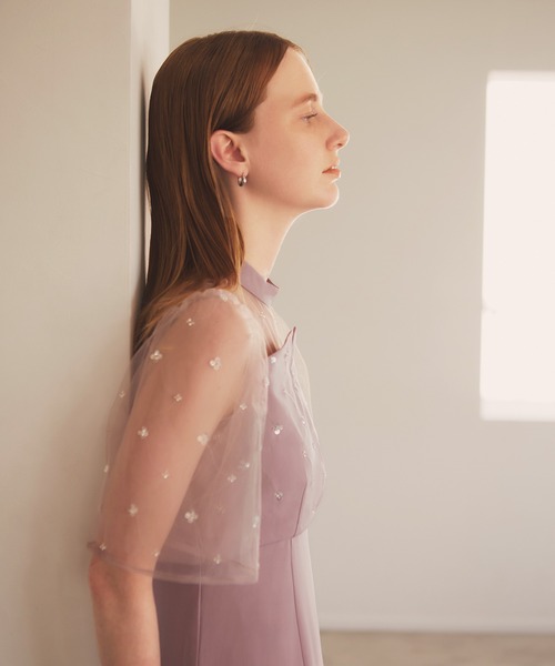 セール】【LEJA】花柄ストーンスパンコールチュールオーバーラップ