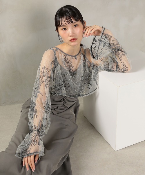 フラワー レース ボレロ ギャザー ワンピース オケージョンドレス 2点