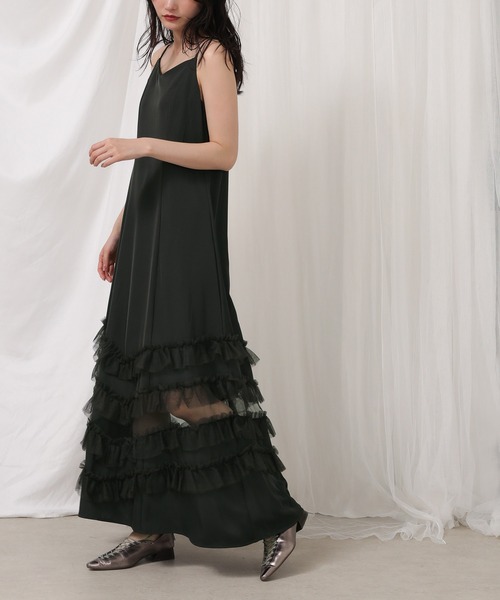 裾フリルキャミワンピース オーバーサイズジャケット 2点セット ドレス