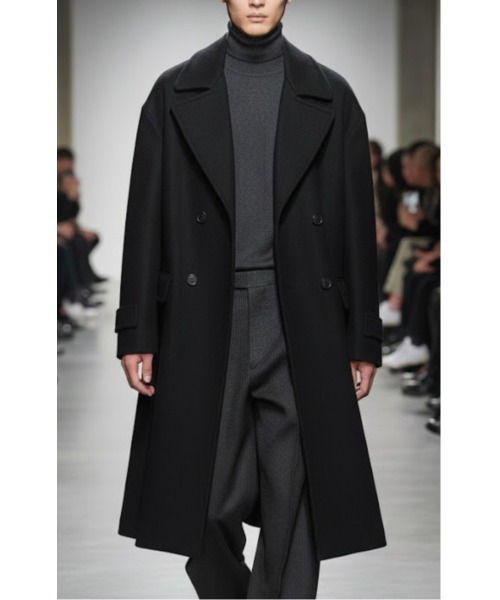 spica. ダブル チェスターコート ロング ブラック チェスターコート