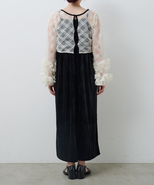 kastane シアーチェック×ベロアワンピースSET 【結婚式/オケージョン