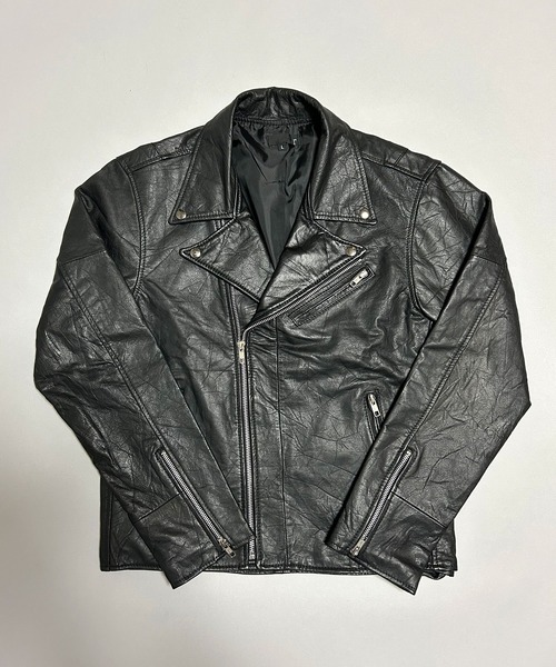 セール】ダブル ライダースジャケット 革ジャン リプロダクトレザー