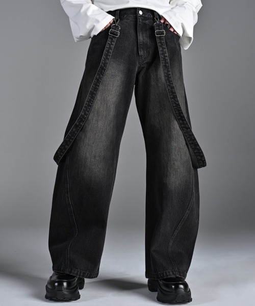 セール】vintage make curved leg 3D suspender denim / ヴィンテージ