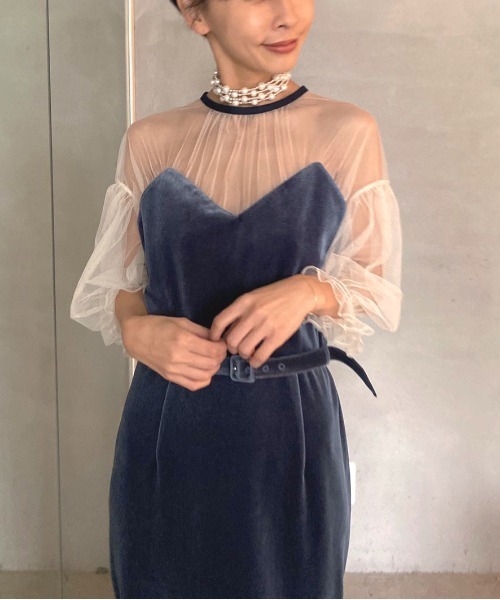 Ameri（アメリ）の「TULLE SLEEVE TIGHT DRESS（ドレス）」 - WEAR