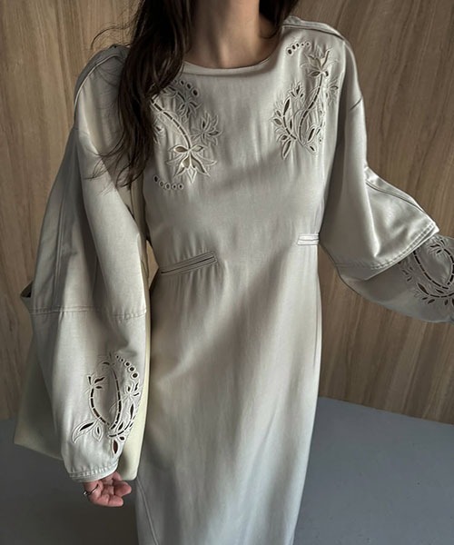 セール】hollow out embroidery volume sleeve OP（ワンピース