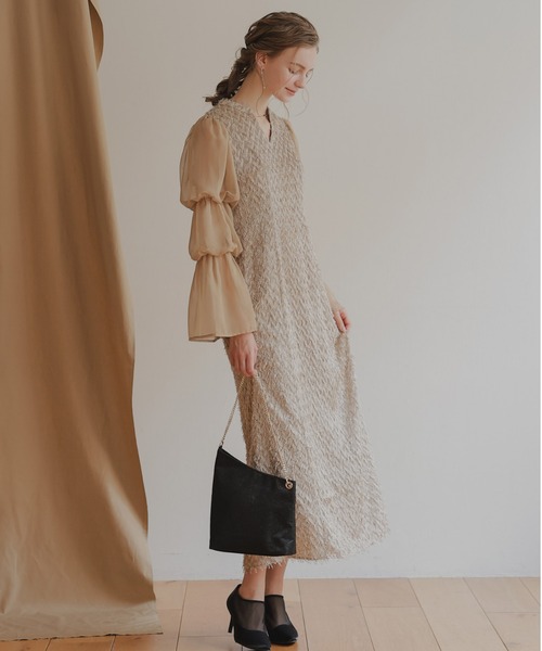 デザインスリーブシャギードレス 結婚式お呼ばれオケージョンドレス