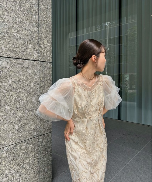 Fluffy sleeve pencil dress（ドレス）｜LE'RURE（リルアー）の