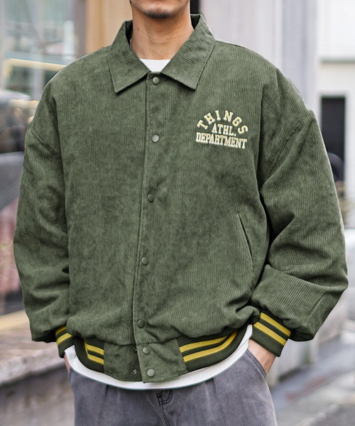 コーデュロイ襟付きキルティングスタジャン メンズ ルーズシルエット