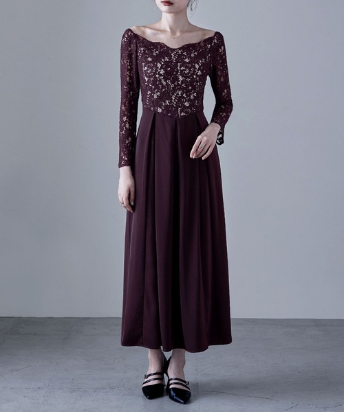 バレエネックスカラップレースパーティードレス 結婚式 お呼ばれ