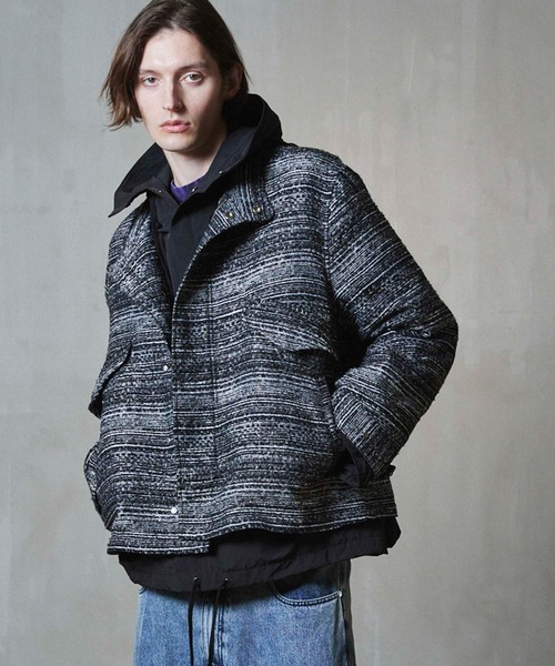 UNISEX》Mall Tweed Jacquard Dress-Over Short Mods Coat/モール