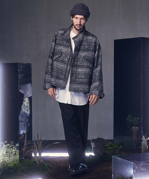 UNISEX》Mall Tweed Jacquard Dress-Over Short Mods Coat/モール