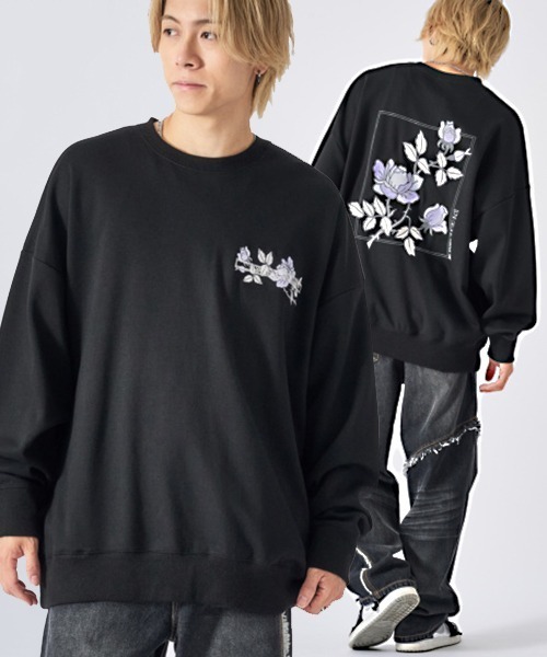 Re730】 花柄フラワー刺繍 / オーバーサイズ ルーズトレーナー