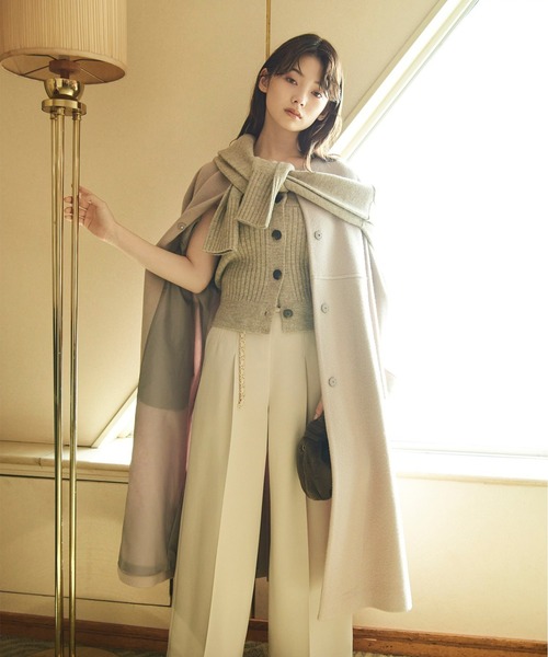 バレンシアガ ベージュ ノーカラー ロングコート M〜Lサイズ感