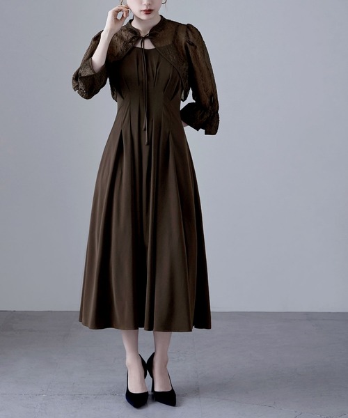 ジャガードボレロ&ウエストタックボリュームパーティードレス 結婚式