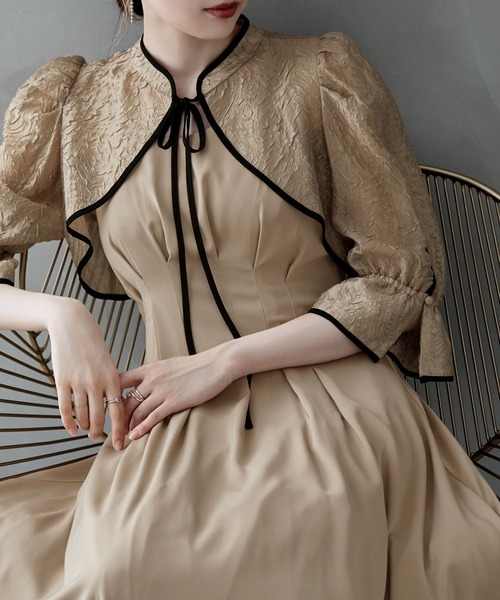 ジャガードボレロ&ウエストタックボリュームパーティードレス 結婚式