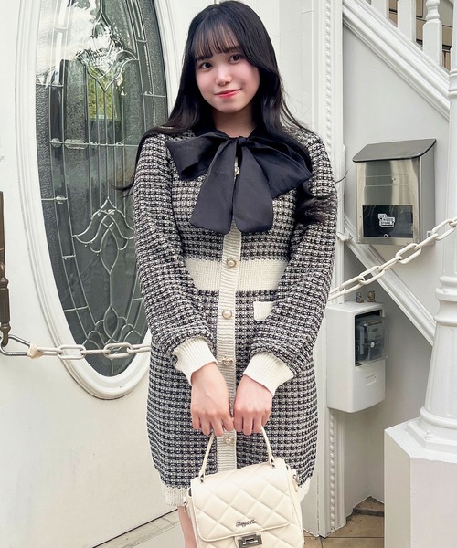 leja ツイードドレス Leja ドレス 「LEJA」ラメ混ツイードレザー