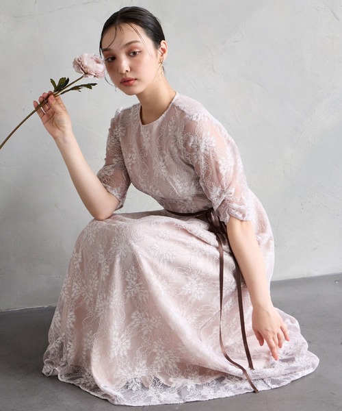 AIMER グリッターチュールフロントギャザー袖付きレースアップ