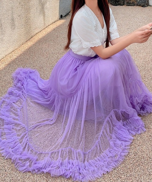 セール】すそフリフリボリュームチュールスカート（スカート）｜deux