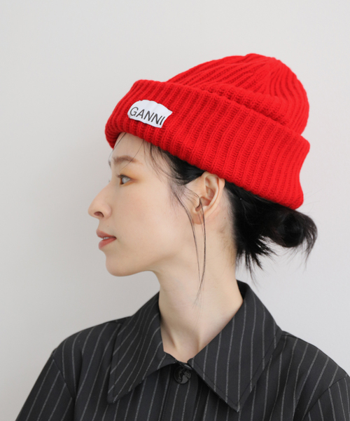 セール】【GANNI / ガニー】 Structured Rib Beanie：ビーニー（ニット