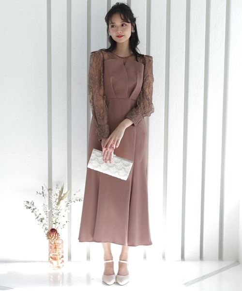 ミモレ丈&袖ありフォーマルビスチェセレモニー結婚式 パーティードレス