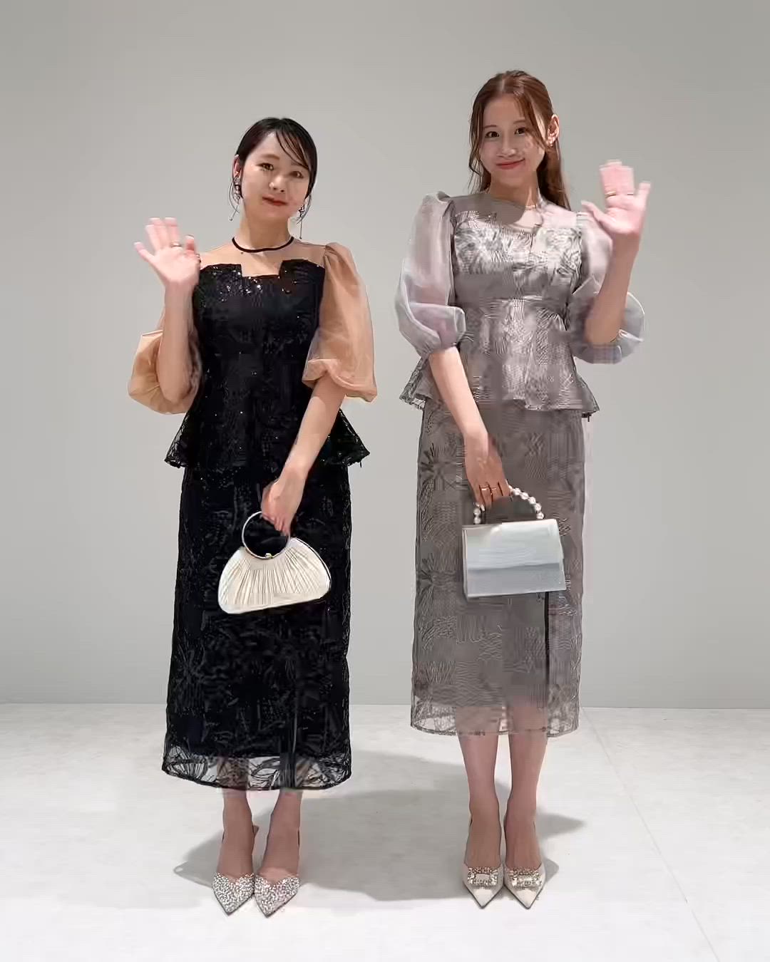 セール】【LEJA】シアーパフスリーブペプラムスパンコール花柄Iライン