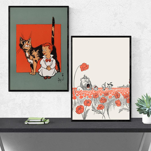 NO.61】子供と三毛猫アートポスター☆絵本インテリアレトロポップ