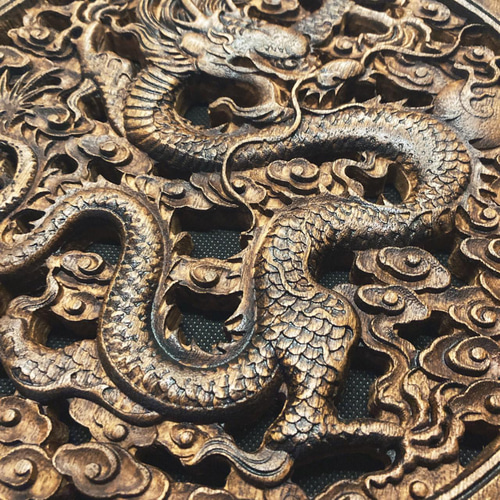 盤竜雲海 （五爪龍） 参次元彫刻『極』 （アンティーク調） 透かし彫