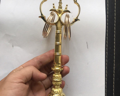 密教法器 法杖 五鈷杵錫杖 真鍮製 禅杖 仏教美術 23.5cm その他アート