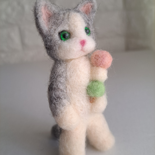 羊毛フェルト☆夏っぽい3人組(ブチ猫ちゃんxライトブルー)x他