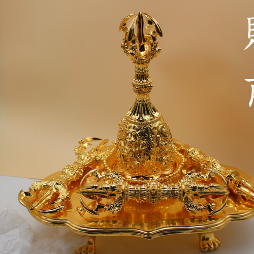 修縁堂】チベット密教 真鍮 寺院仏具 法器 金メッキ宝珠炉 修縁堂