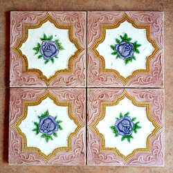 ハンドメイド日本製アンティークマジョリカタイル⑤4枚セット
