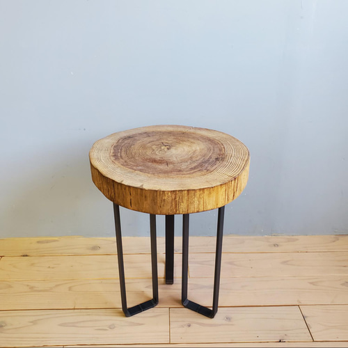 アイアン脚の切り株スツール サイドテーブル 天然素材 観葉植物台