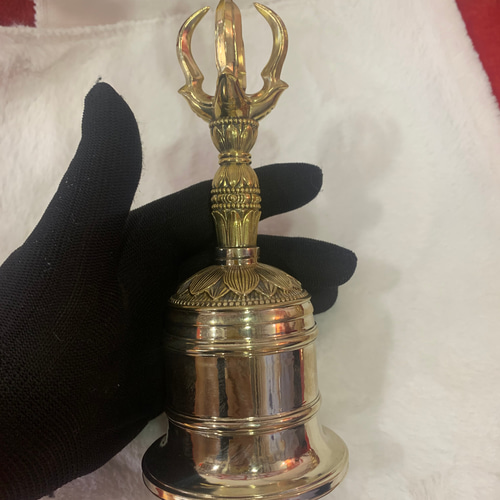 密教法具 真言宗 五鈷金剛鈴 鐘 寺院用仏具 真鍮製 17cm その他置物