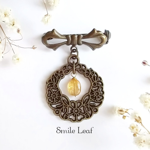 シトリンのアンティーク風ブローチ ブローチ irico 通販 14294805