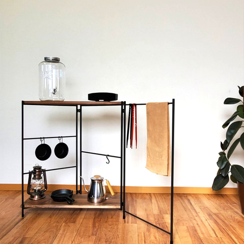 板付き ハンガーラック》折りたたみ アイアンラック キッチンテーブル