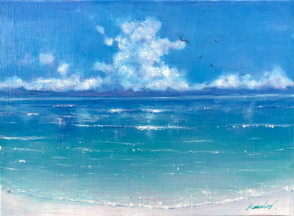 海辺の蜜柑」 手描き 油絵 風景画 原画 油彩画 海辺の蜜柑」 手描き