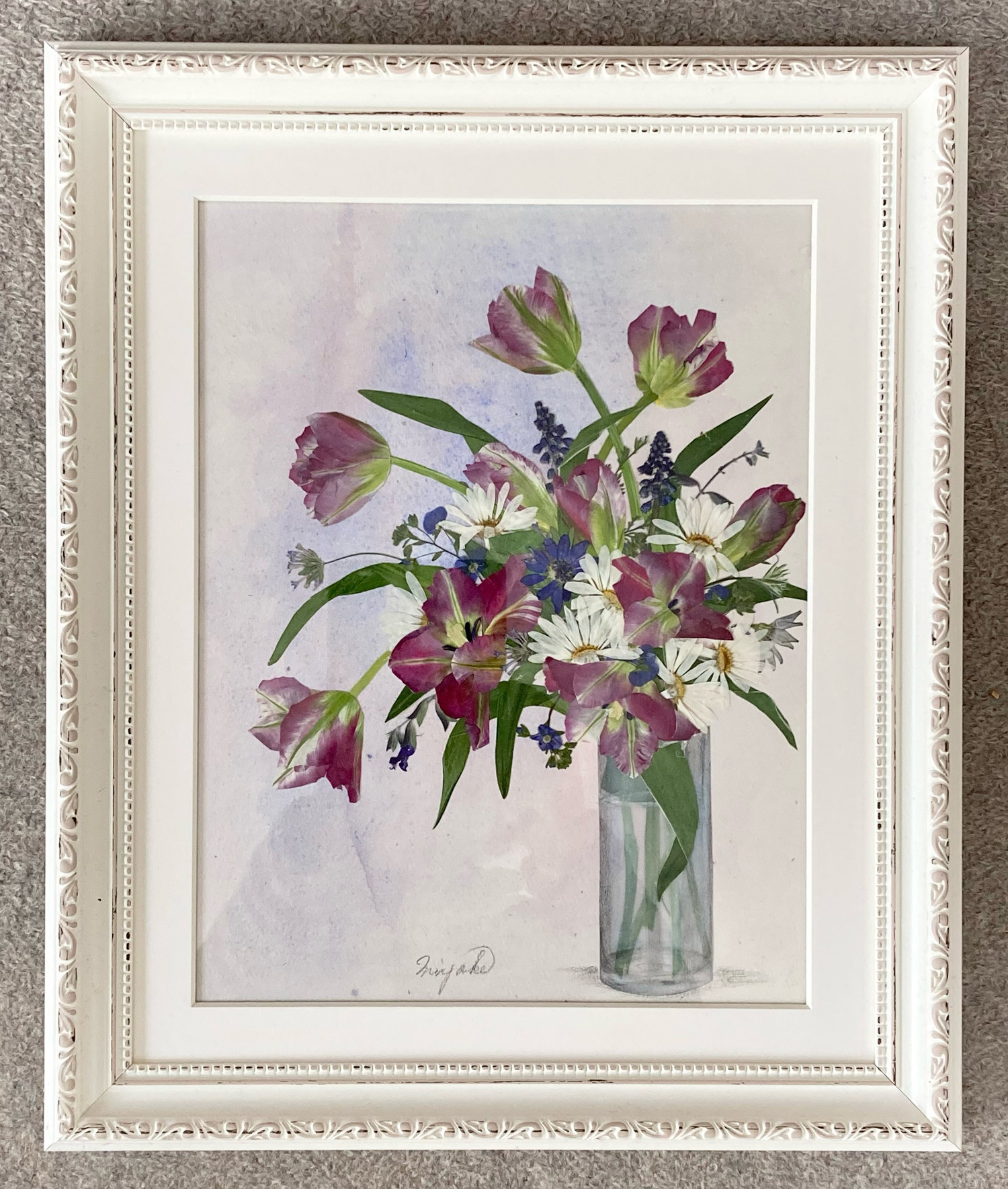 抽象画 チューリップと花 ハンドメイド インテリア アクリル画 BAEZ3