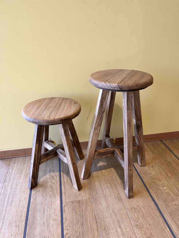 アンティーク調木座面キッチンスツール 58cm杉 椅子（チェアー