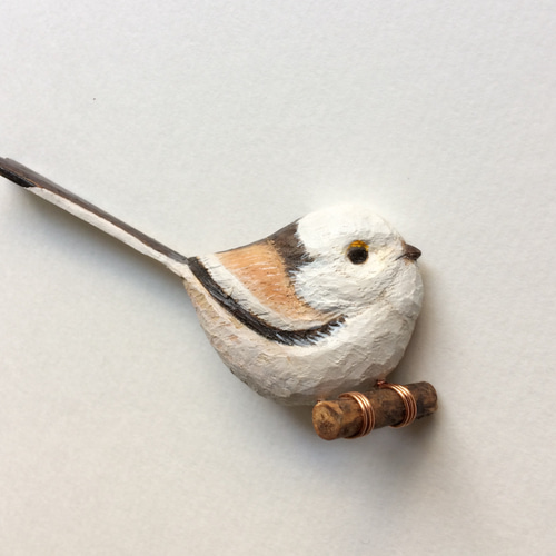 シマエナガ（ブローチ）バードカービング ブローチ ありむら工房 通販
