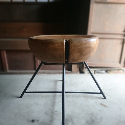 天然ひのき アイアン ロー スツール チェア サイドテーブル 丸太 無垢