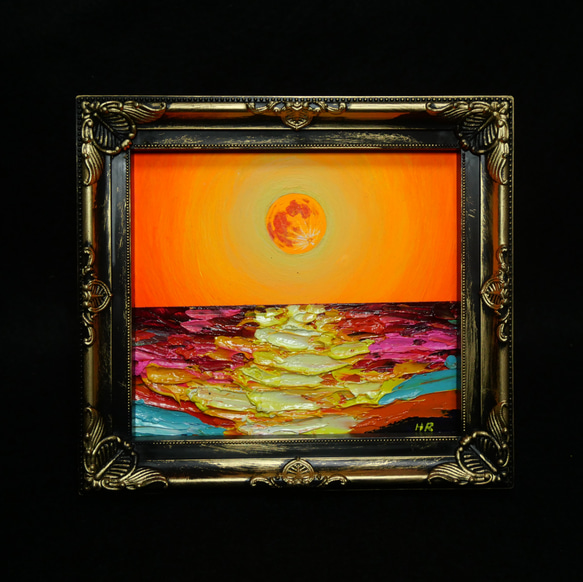 油絵 絵画 オレンジの月【四切木製】 油絵 絵画 オレンジの月【四切