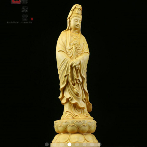 大型高30cm 木彫仏像 持珠観音菩薩立像 彫刻 仏教工芸品 柘植材 S 彫刻