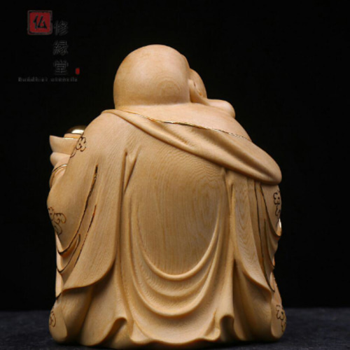 極上品 木彫仏像 七福神 布袋様 彫刻 本金 切金 天然木檜材 F 彫刻 木