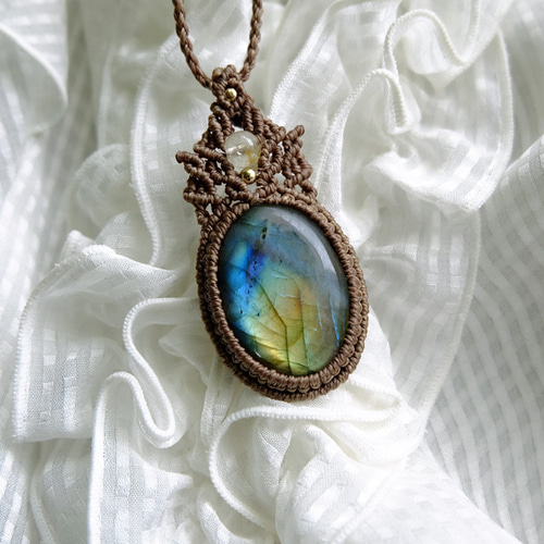 handmade】マクラメ× ラブラドライト ルチルクォーツ ネックレス