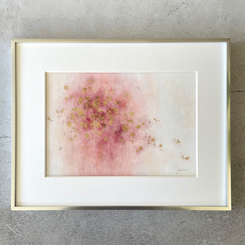 桜 モダンアート 抽象画 インテリア リビング 春 ピンク 赤 癒し 金 和