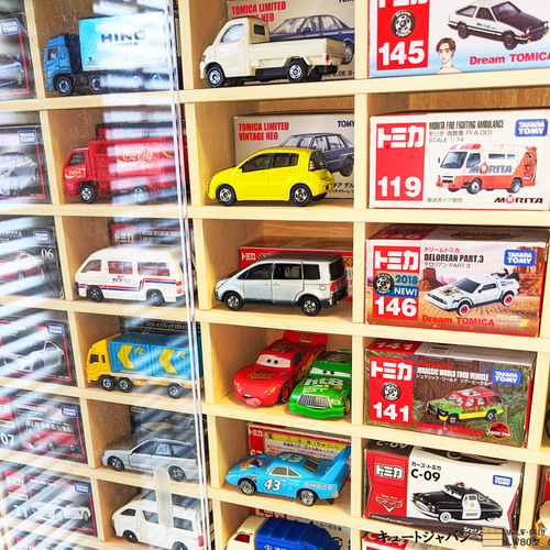 160台 トミカ収納ケース アクリル障子付 メープル色塗装 日本製