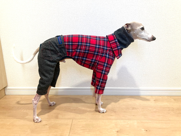 チェック柄のロンパース イタグレ服 犬服 ハンドメイド 【公式通販】