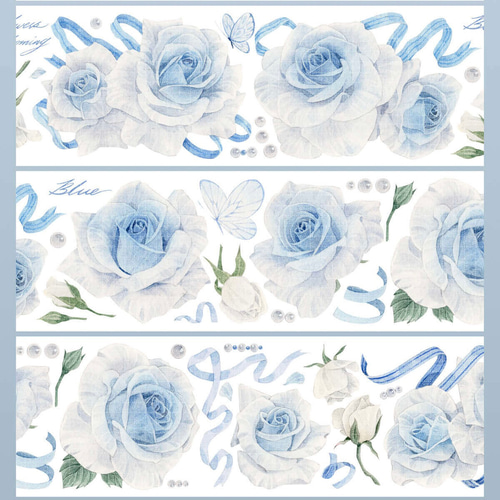 海外PETマステ 青バラ 花柄5本 海外PETマステ 青バラ 花柄