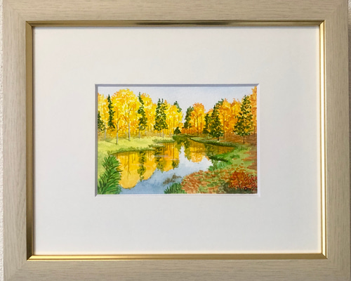 風景画 水彩版画 金色フレーム 風景画 水彩版画 金色フレーム 風景画