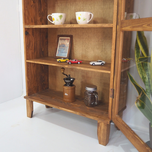 コレクションケース 檜無垢材 幅65cm高さ113cm レトロ アンティーク